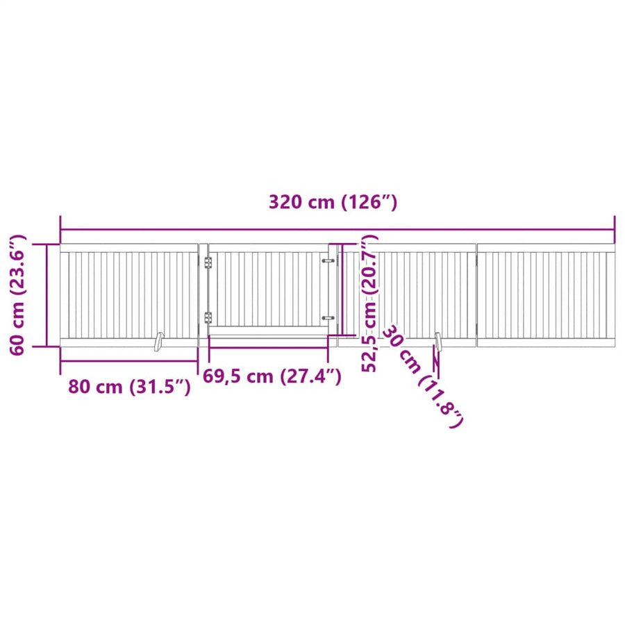 Hondenhek inklapbaar met deur 4 panelen 320 cm populierenhout