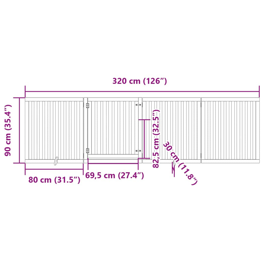Hondenhek inklapbaar met deur 4 panelen 320 cm populierenhout