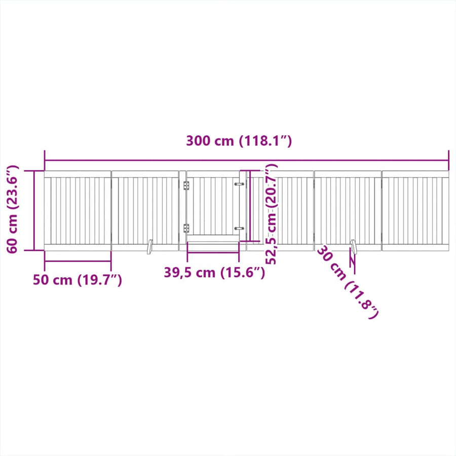 Hondenhek Inklapbaar 6 Panelen 300 Cm Populierenhout 50 x 60 x 2 cm Zwart