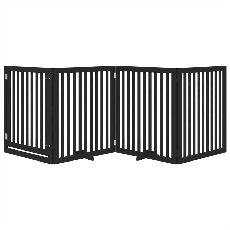 Hondenhek Inklapbaar 4 Panelen 320 Cm Populierenhout 80 x 90 x 2 cm Zwart
