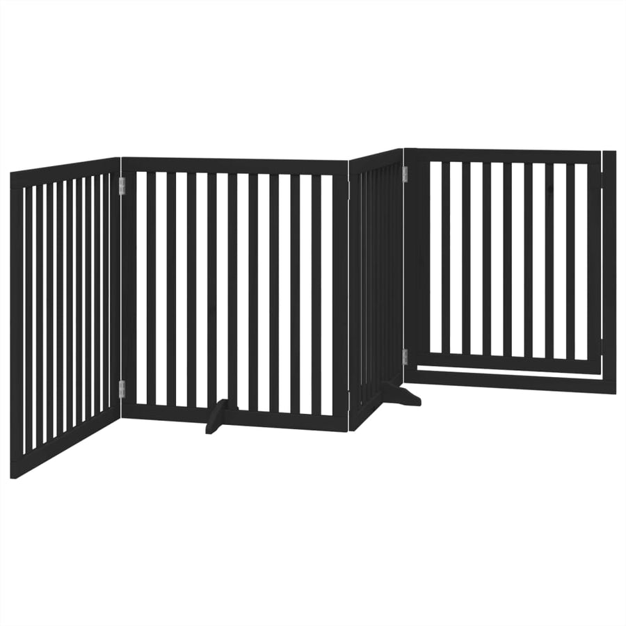Hondenhek Inklapbaar 4 Panelen 320 Cm Populierenhout 80 x 90 x 2 cm Zwart