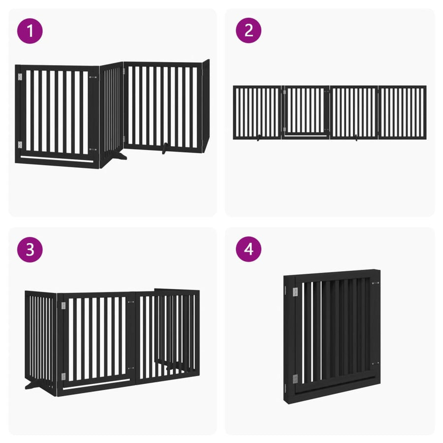 Hondenhek Inklapbaar 4 Panelen 320 Cm Populierenhout 80 x 90 x 2 cm Zwart