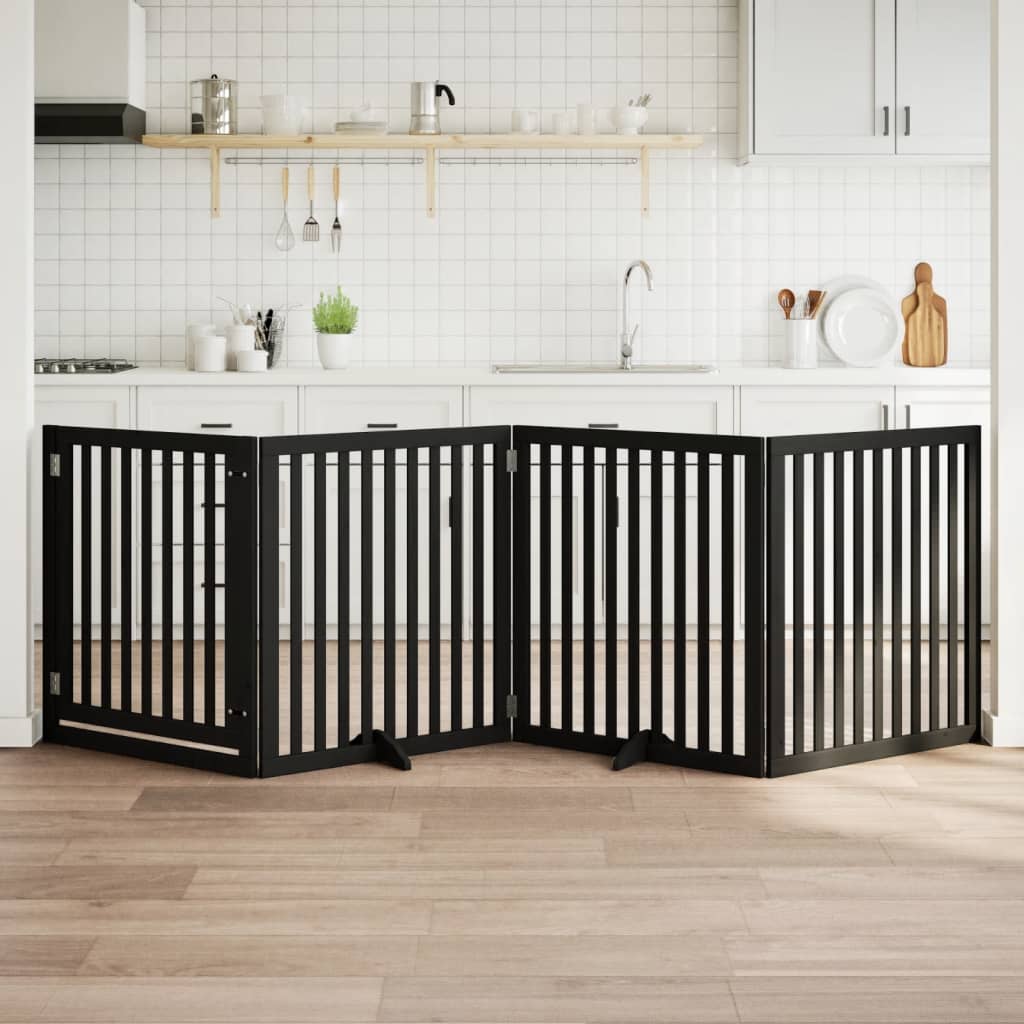 Hondenhek Inklapbaar 4 Panelen 320 Cm Populierenhout 80 x 90 x 2 cm Zwart