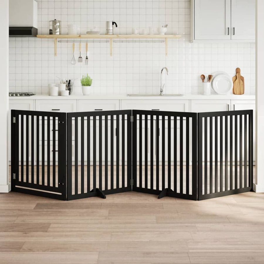 Hondenhek Inklapbaar 4 Panelen 320 Cm Populierenhout 80 x 90 x 2 cm Zwart