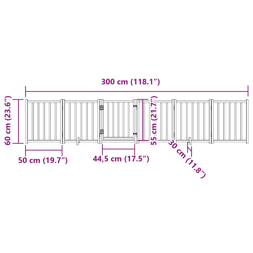 Hondenhek Inklapbaar Met Deur 6 Panelen 300Cm Massief Vurenhout 50 x 60 x 2 cm Naturel