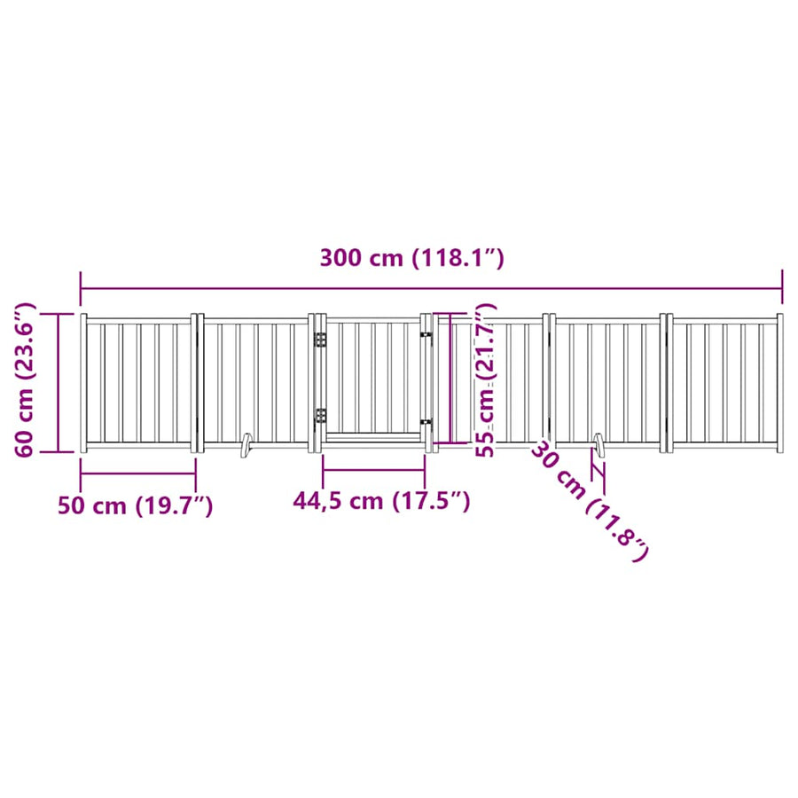Hondenhek Inklapbaar Met Deur 6 Panelen 300Cm Massief Vurenhout 50 x 60 x 2 cm Naturel
