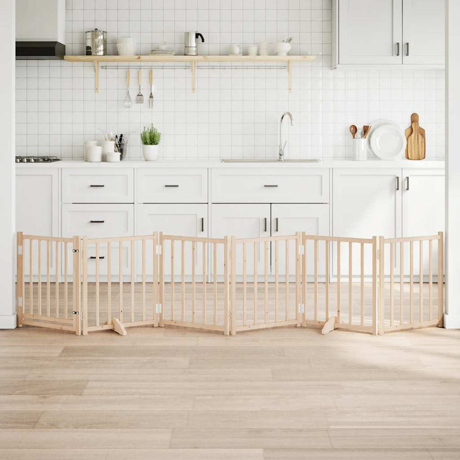 Hondenhek Inklapbaar Met Deur 6 Panelen 300Cm Massief Vurenhout 50 x 60 x 2 cm Naturel
