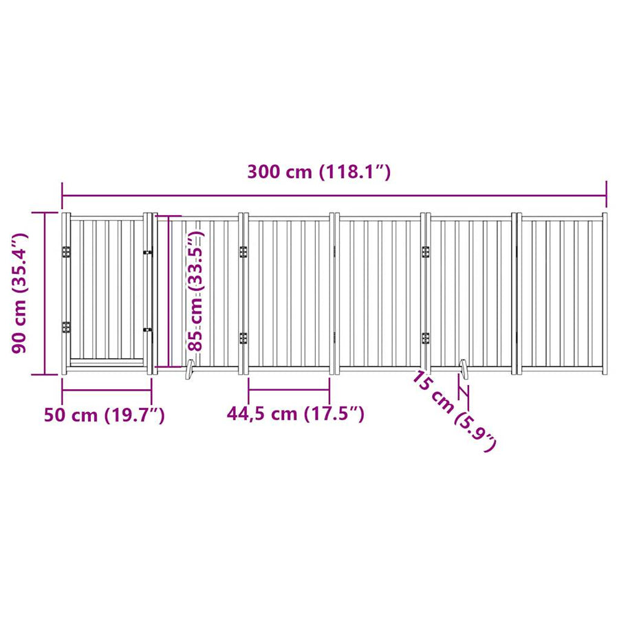 Hondenhek inklapbaar met deur 6 panelen 300cm massief vurenhout