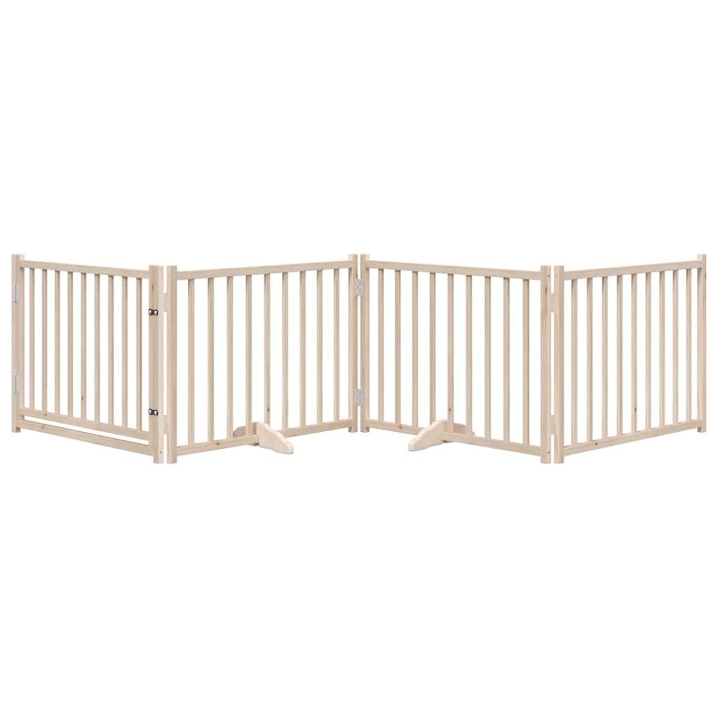 Hondenhek Inklapbaar Met Deur 4 Panelen 320Cm Massief Vurenhout 80 x 60 x 2 cm Naturel