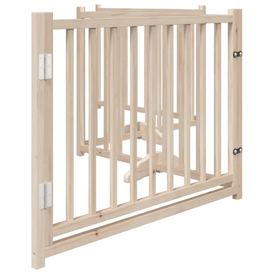 Hondenhek Inklapbaar Met Deur 4 Panelen 320Cm Massief Vurenhout 80 x 60 x 2 cm Naturel