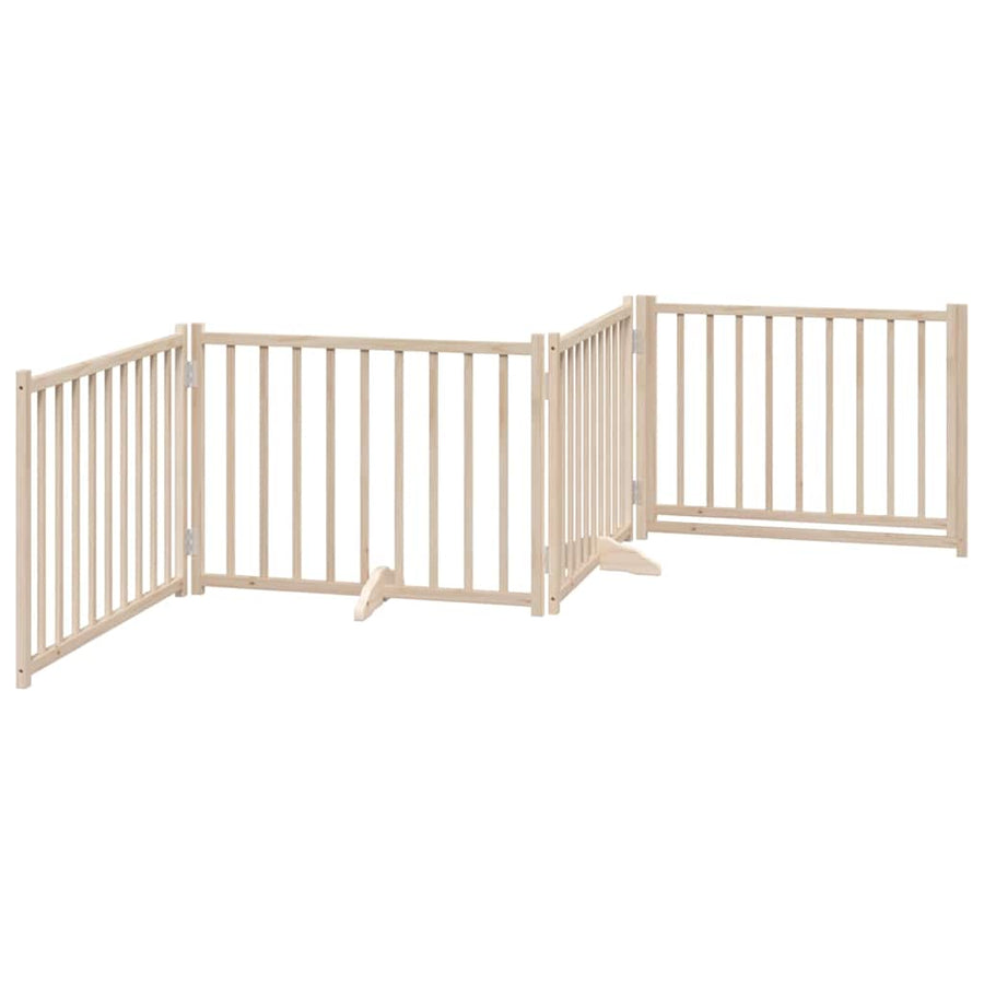 Hondenhek Inklapbaar Met Deur 4 Panelen 320Cm Massief Vurenhout 80 x 60 x 2 cm Naturel