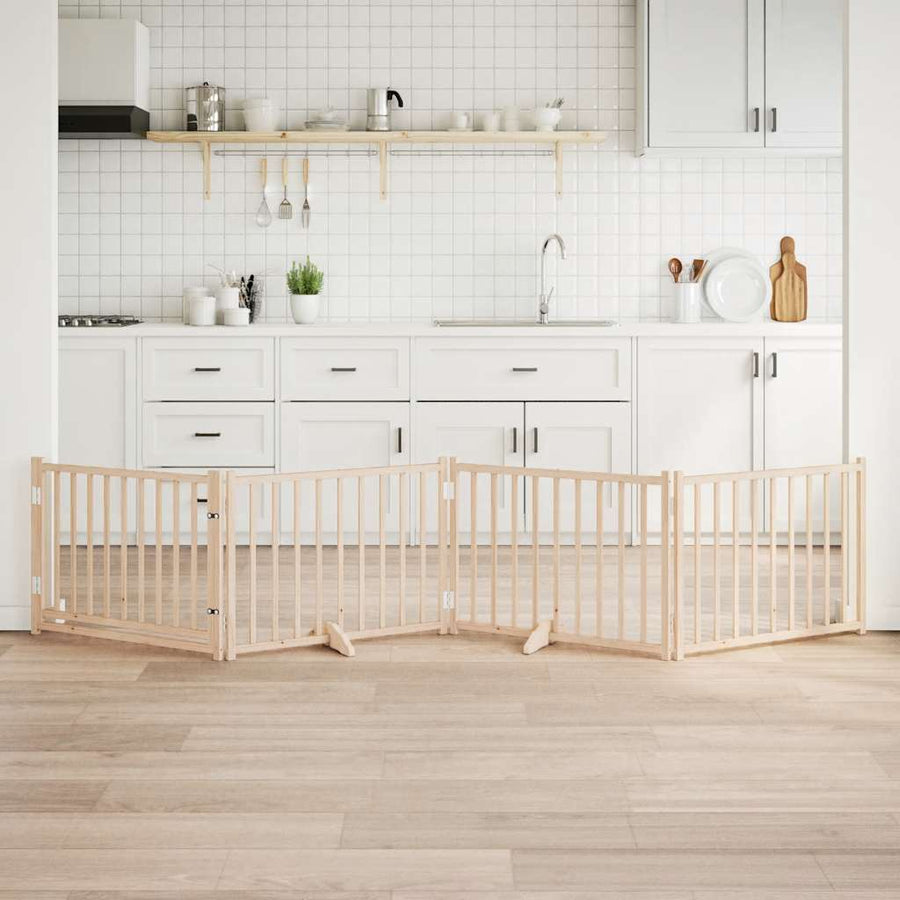 Hondenhek Inklapbaar Met Deur 4 Panelen 320Cm Massief Vurenhout 80 x 60 x 2 cm Naturel