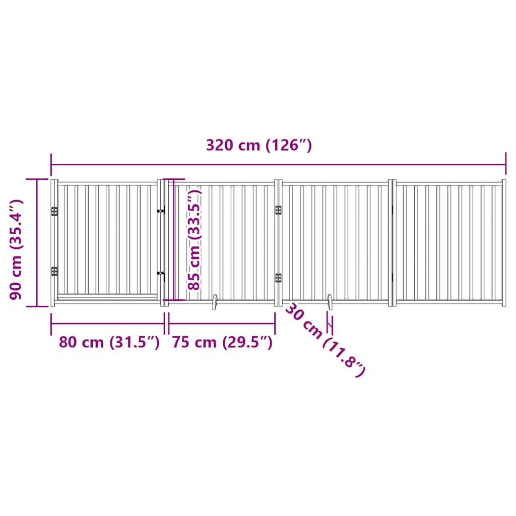 Hondenhek met deur opvouwbaar 4 panelen 320 cm massief vurenhout
