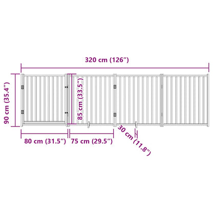 Hondenhek met deur opvouwbaar 4 panelen 320 cm massief vurenhout