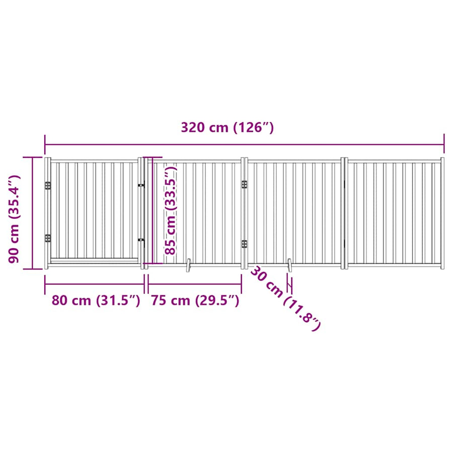 Hondenhek met deur opvouwbaar 4 panelen 320 cm massief vurenhout