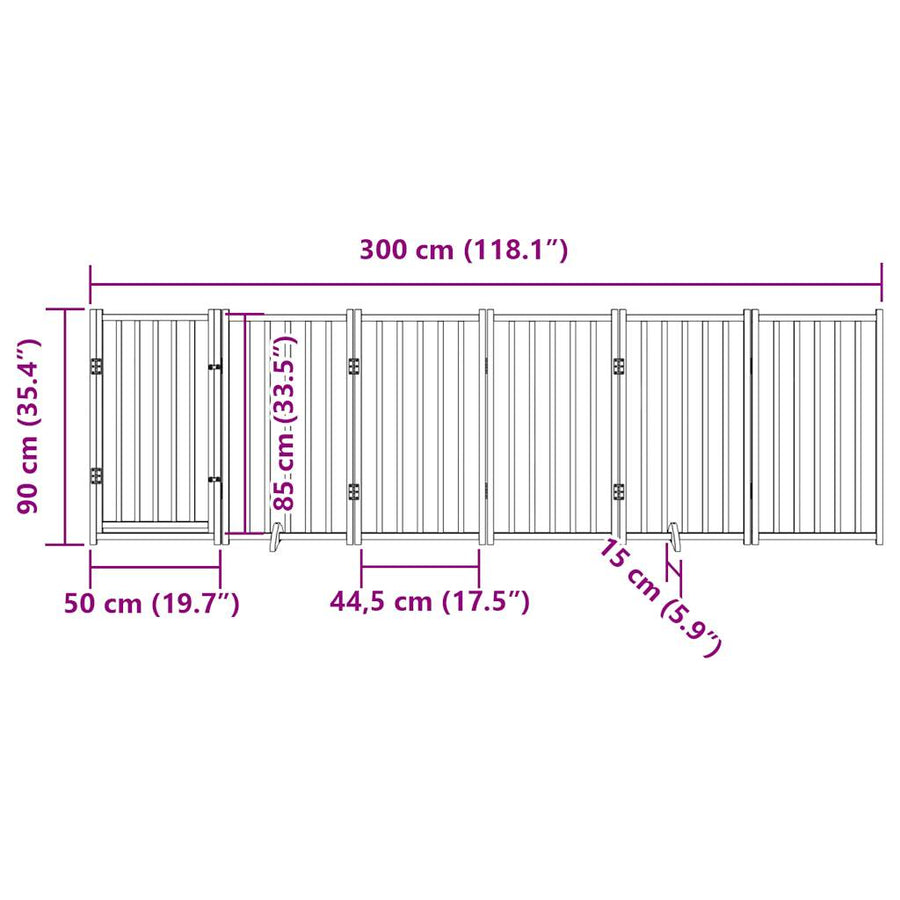 Hondenhek inklapbaar 6 panelen 300 cm massief vurenhout wit