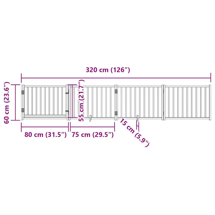 Hondenhek Inklapbaar 4 Panelen 320 Cm Massief Vurenhout 80 x 60 x 2 cm Wit