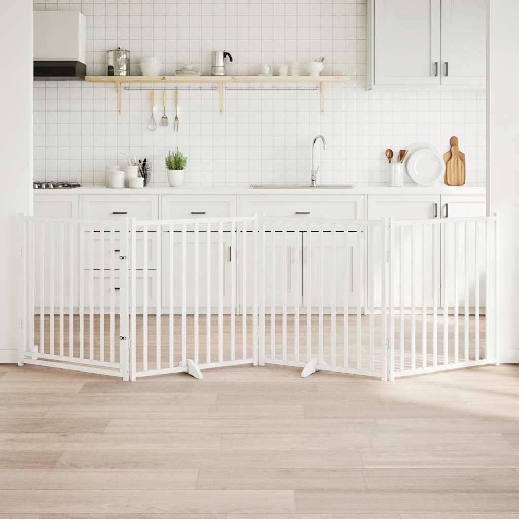 Hondenhek inklapbaar 4 panelen 320 cm massief vurenhout wit