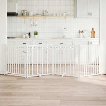 Hondenhek inklapbaar 4 panelen 320 cm massief vurenhout wit