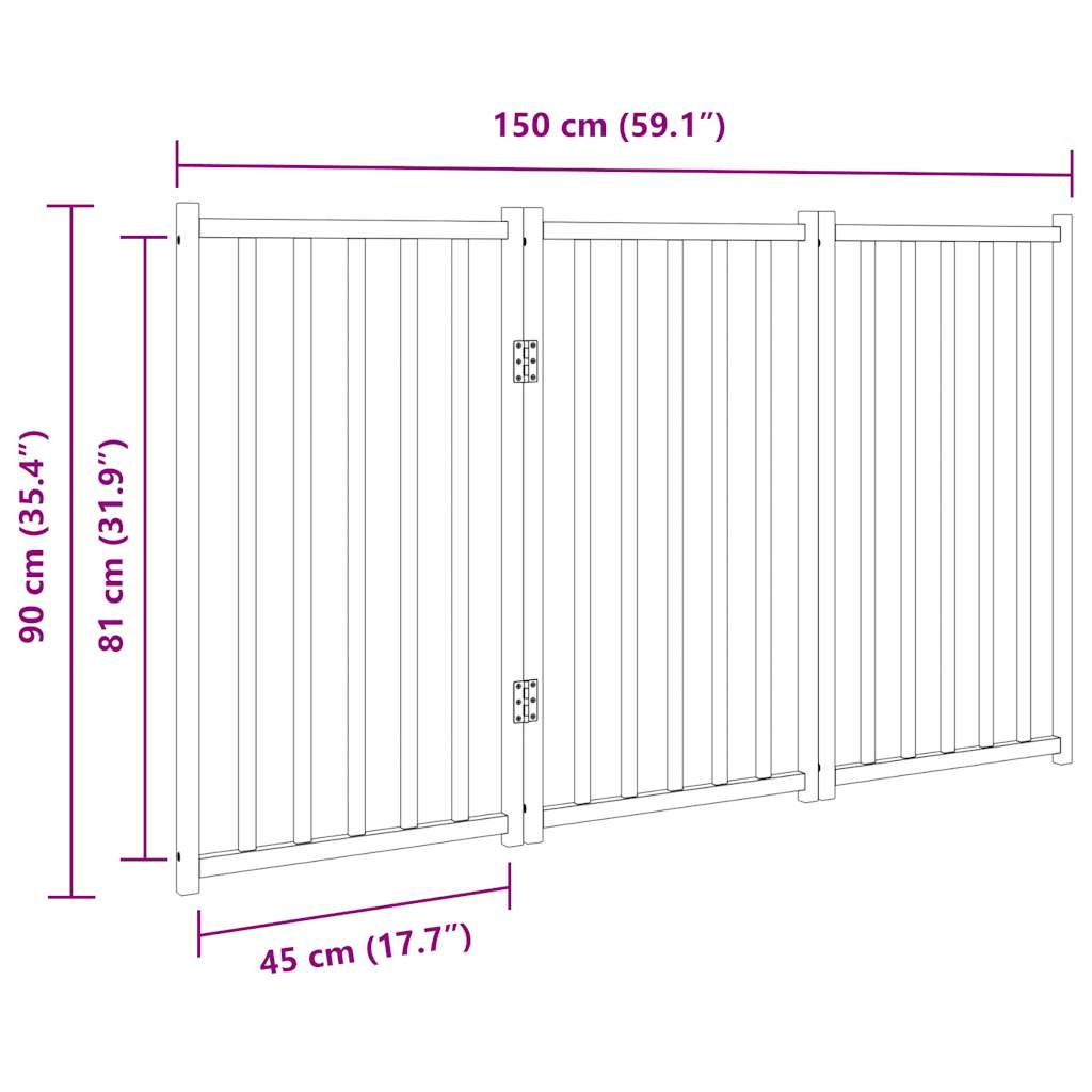 Hondenhek Inklapbaar 3 Panelen 150 Cm Massief Vurenhout 50 x 90 x 2 cm Zwart
