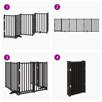 Hondenhek Inklapbaar 6 Panelen 300 Cm Massief Vurenhout 50 x 90 x 2 cm Zwart