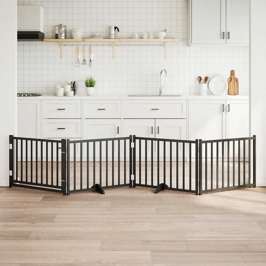 Hondenhek Inklapbaar 4 Panelen 320 Cm Massief Vurenhout Zwart