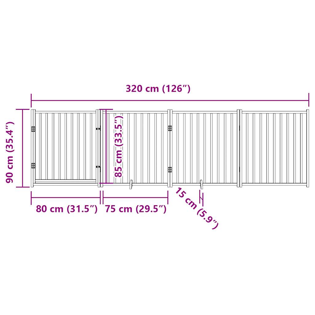 Hondenhek inklapbaar 4 panelen 320 cm massief vurenhout zwart