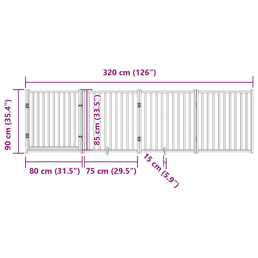 Hondenhek inklapbaar 4 panelen 320 cm massief vurenhout zwart