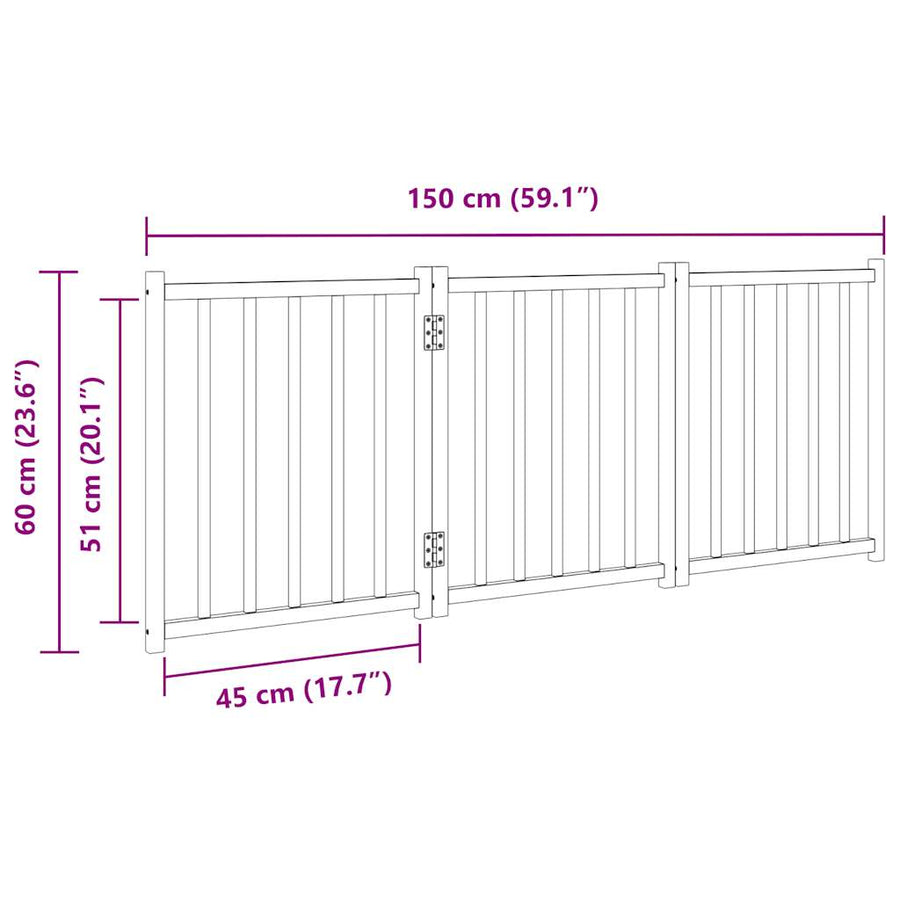 Hondenhek inklapbaar 3panelen 150cm massief vurenhout bruin eik