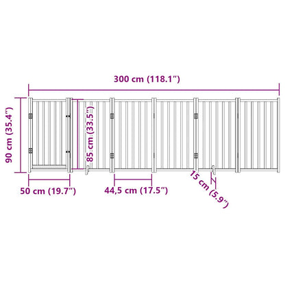 Hondenhek inklapbaar 6panelen 300cm massief vurenhout bruin eik