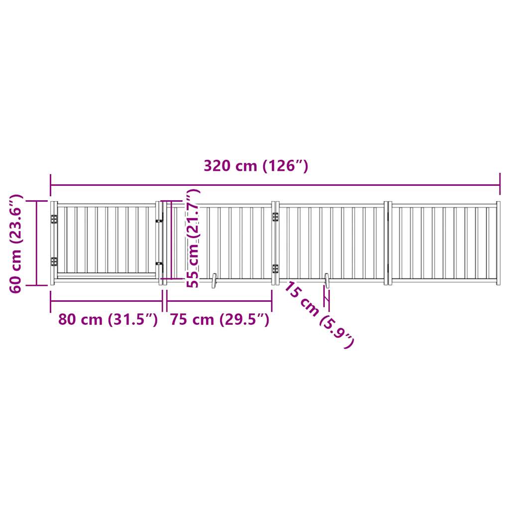 Hondenhek inklapbaar 4panelen 320cm massief vurenhout bruin eik
