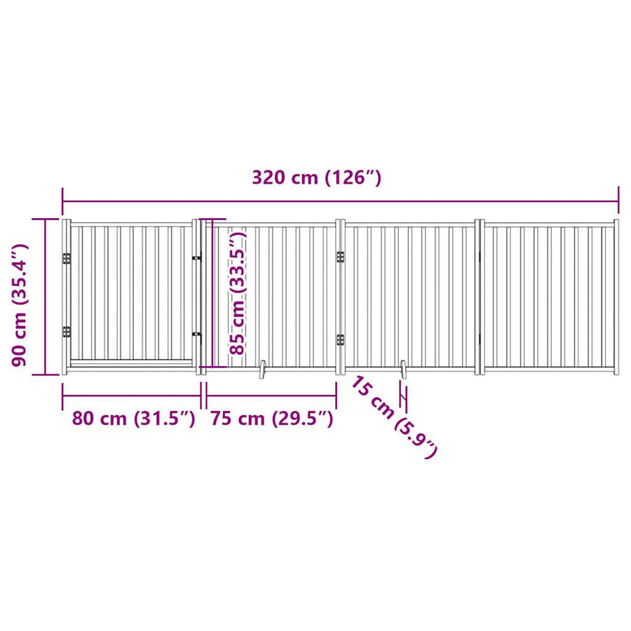 Hondenhek inklapbaar 4panelen 320cm massief vurenhout bruin eik