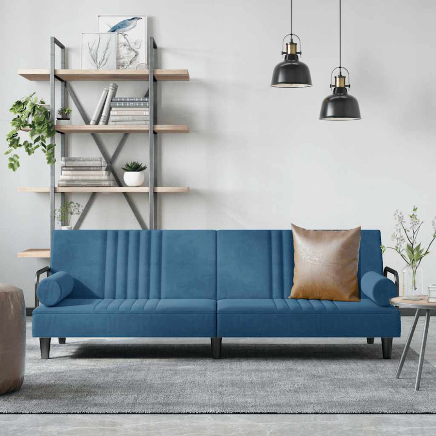 Slaapbank Met Armleuningen Fluweel Blauw
