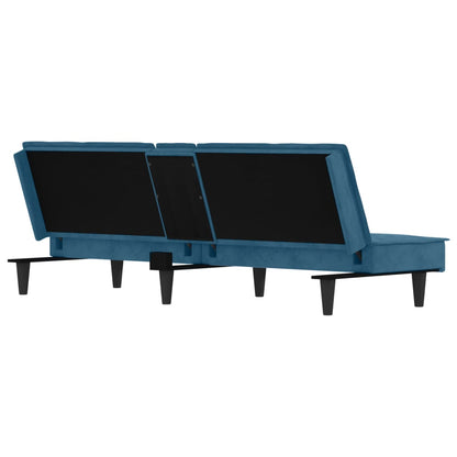 Slaapbank Met Bekerhouders Fluweel Blauw