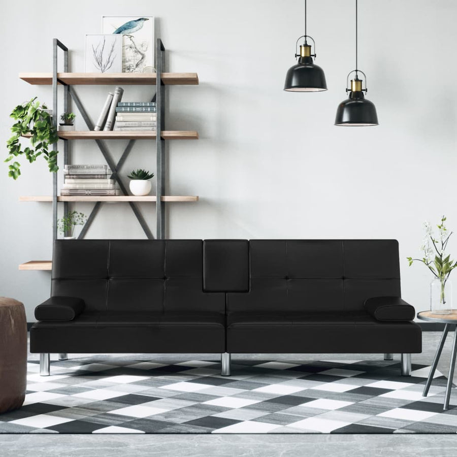 Slaapbank Met Bekerhouders Kunstleer Zwart