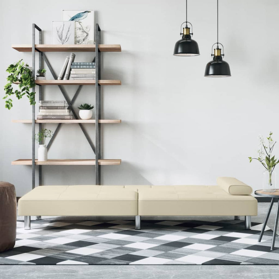 Slaapbank Met Bekerhouders Kunstleer Crèmekleurig