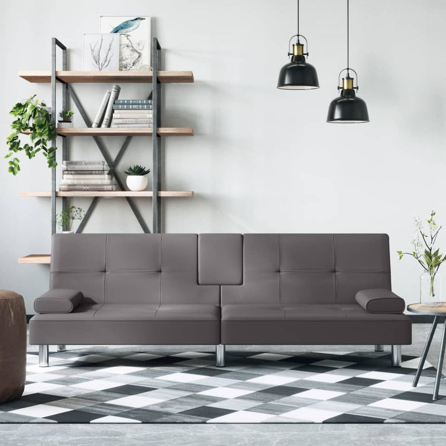 Slaapbank Met Bekerhouders Kunstleer Grijs