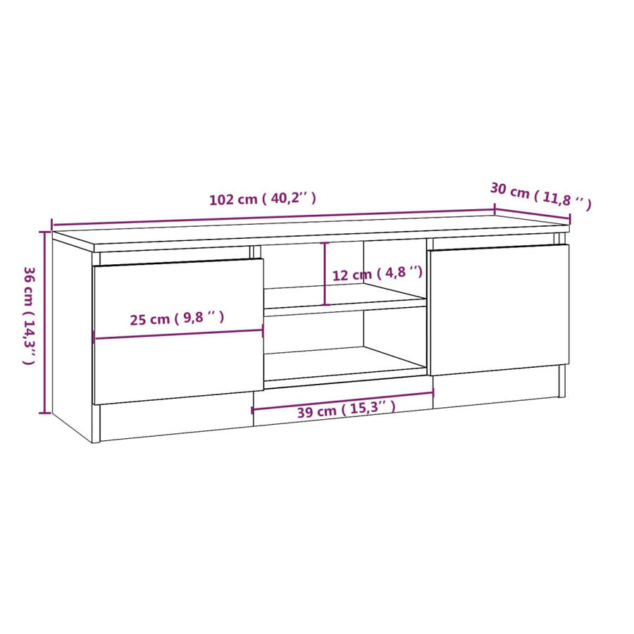 Tv-Meubel Met Deur 02X30X36 Cm Eikenkleurig Grijs sonoma