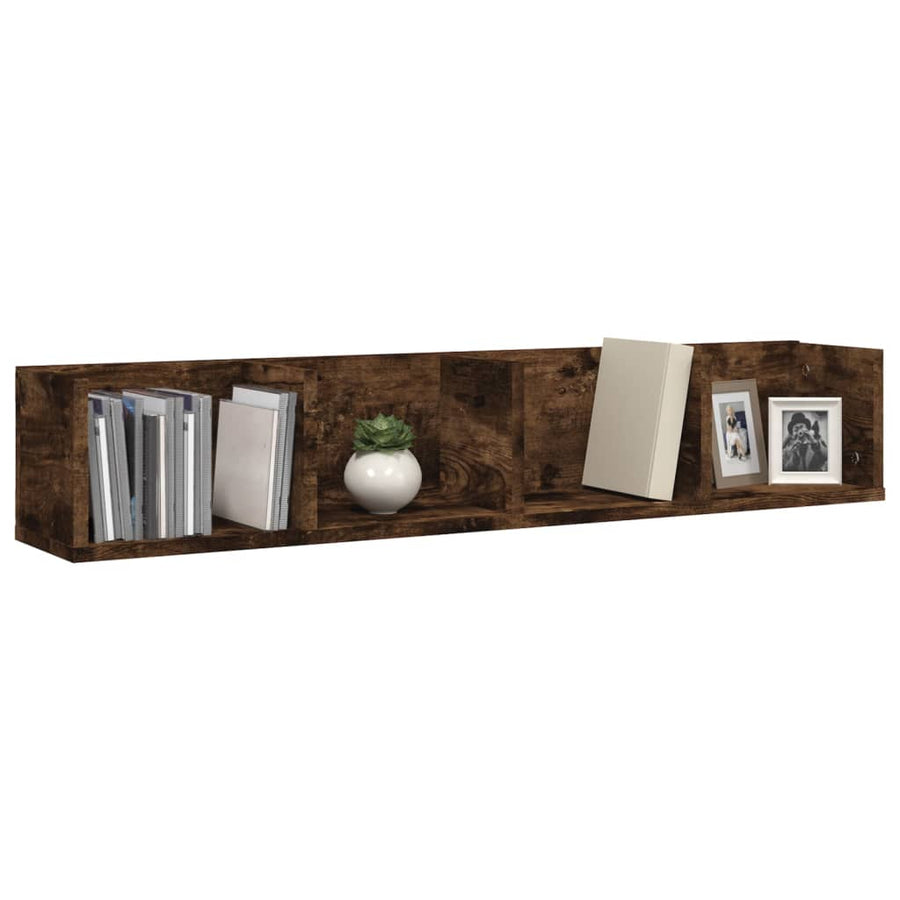 CD-wandschap 100x18x18 cm bewerkt hout gerookt eikenkleurig Gerookt eiken