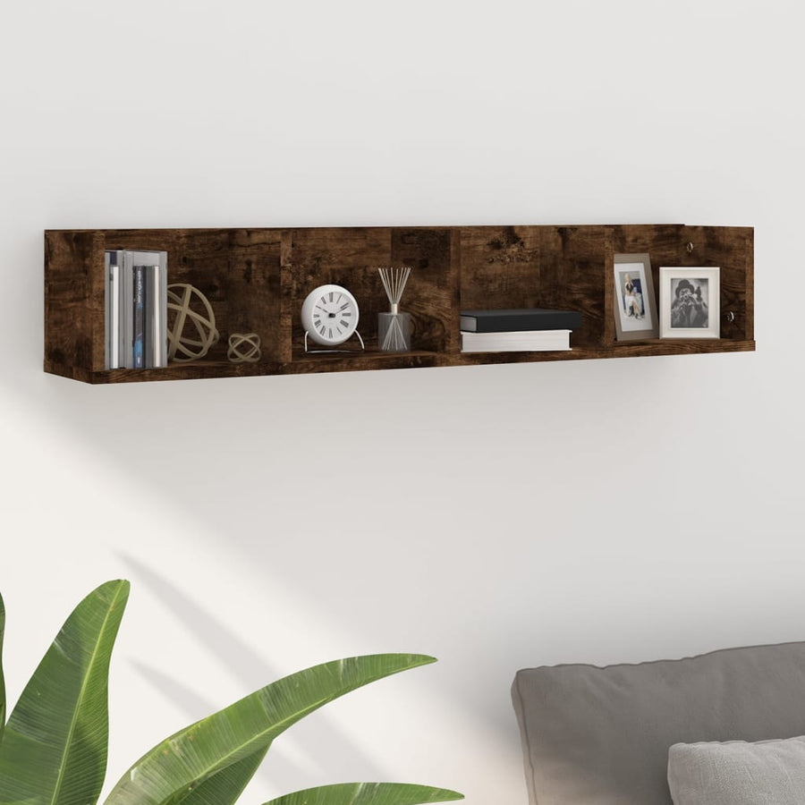 CD-wandschap 100x18x18 cm bewerkt hout gerookt eikenkleurig Gerookt eiken