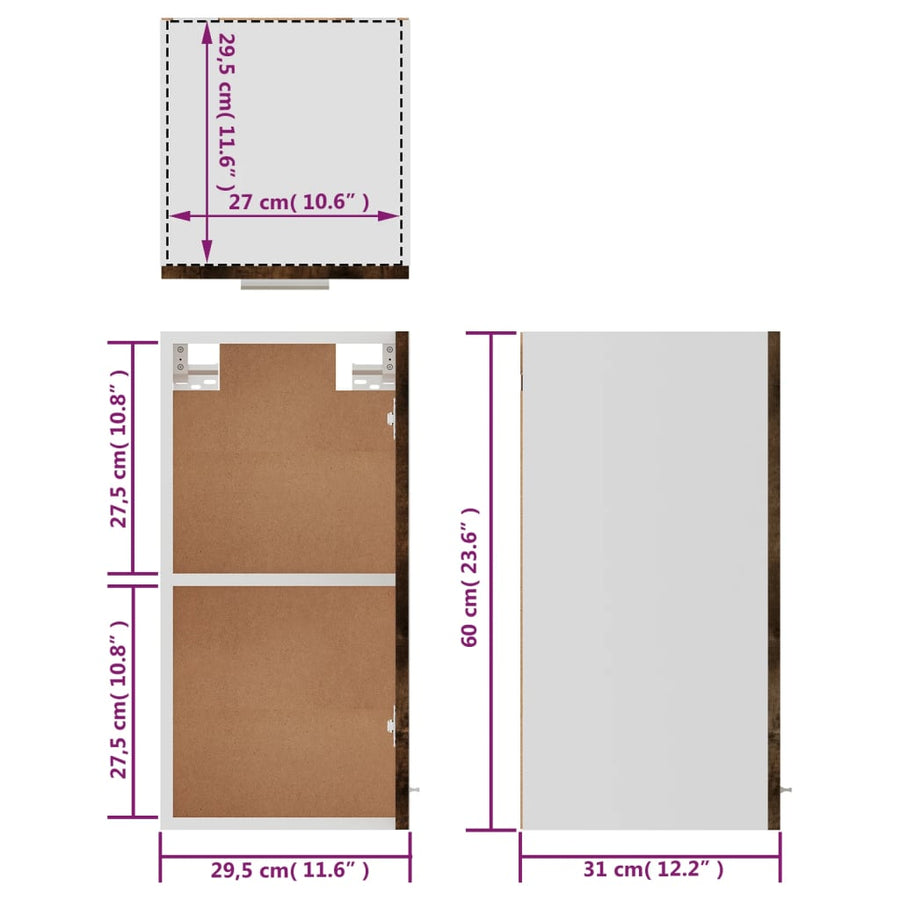 Hangkast 29,5x31x60 cm bewerkt hout gerookt eikenkleurig Gerookt eiken