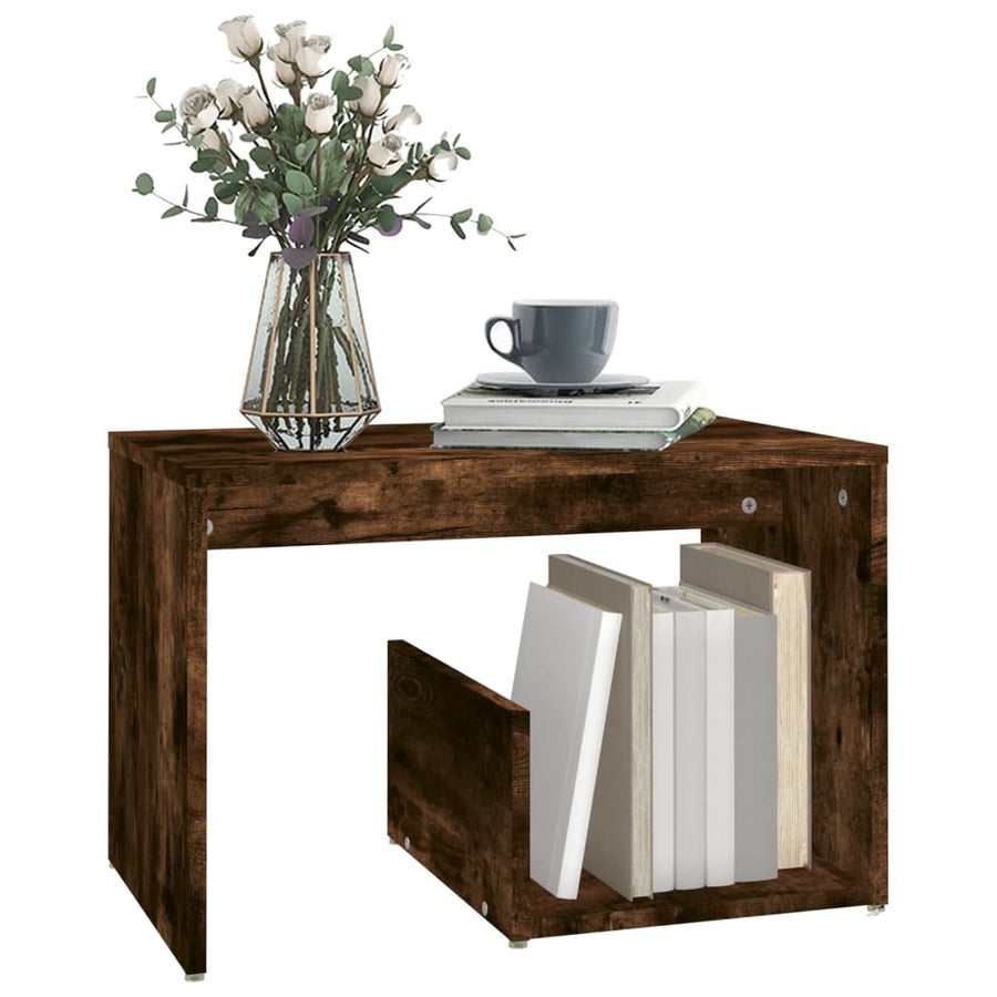 Bijzettafel 59X36X38 Cm Bewerkt Hout Kleurig Gerookt eiken