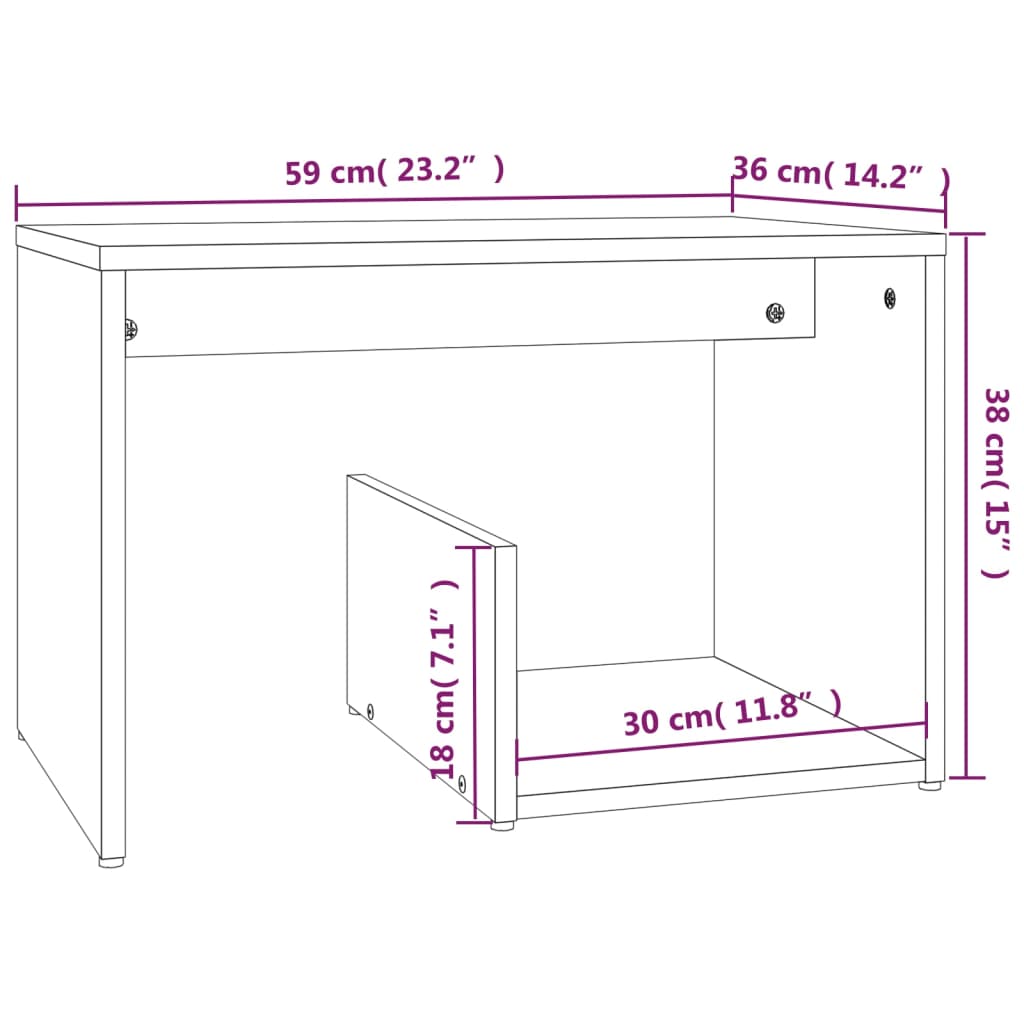 Bijzettafel 59X36X38 Cm Bewerkt Hout Bruin Eikenkleur Bruineiken