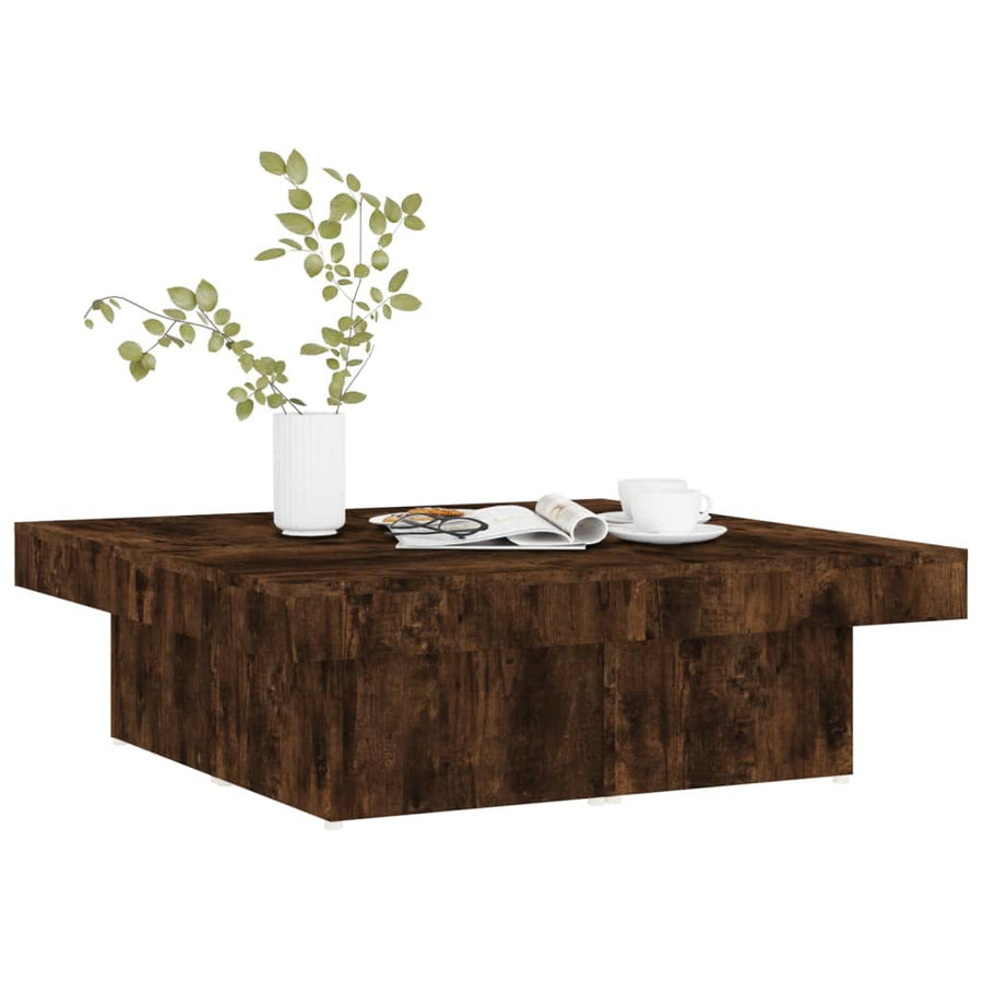 Salontafel 90X90X28 Cm Bewerkt Hout Kleurig Gerookt eiken