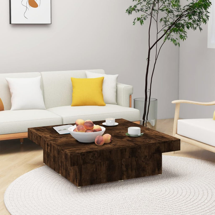Salontafel 90X90X28 Cm Bewerkt Hout Kleurig Gerookt eiken