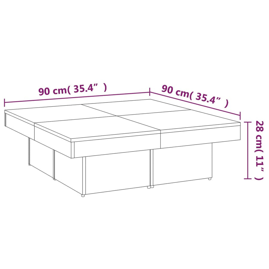 Salontafel 90X90X28 Cm Bewerkt Hout Eikenkleurig Grijs sonoma