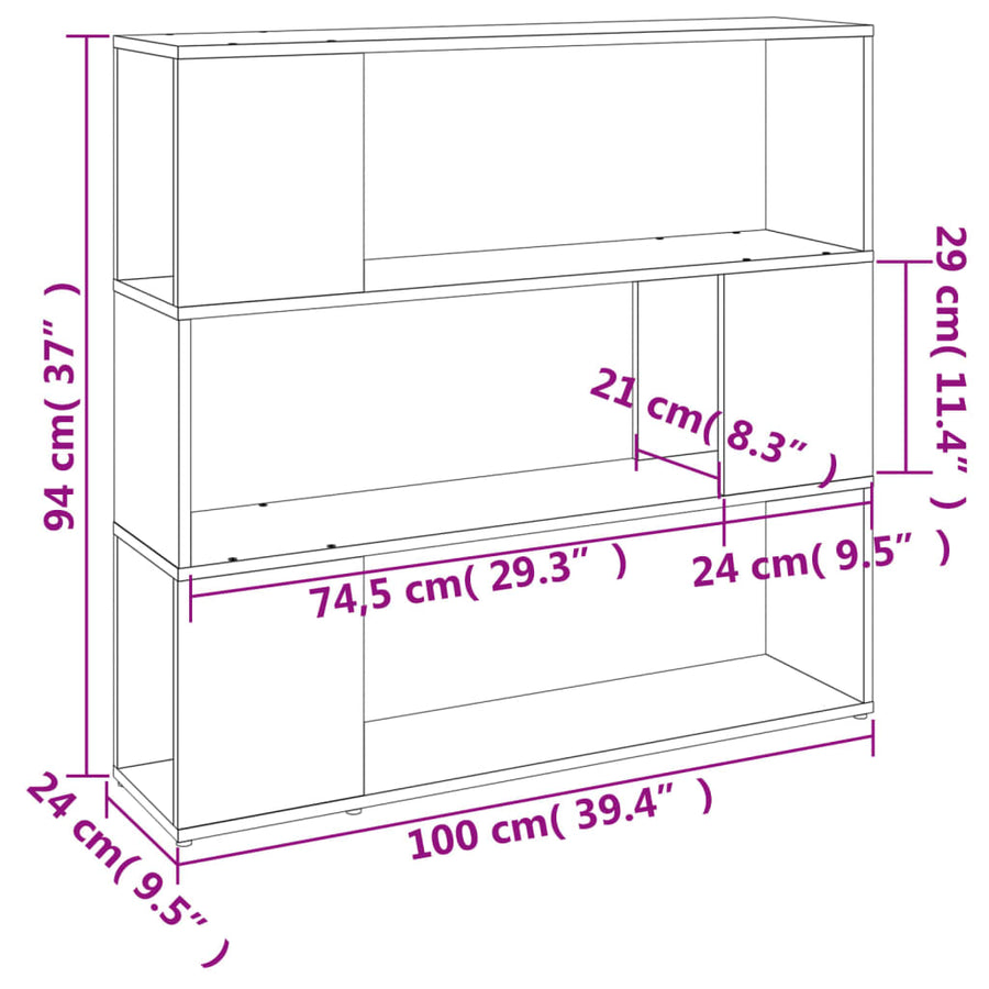 Boekenkast/Kamerscherm 00X24X94 Cm Eikenkleurig Grijs sonoma