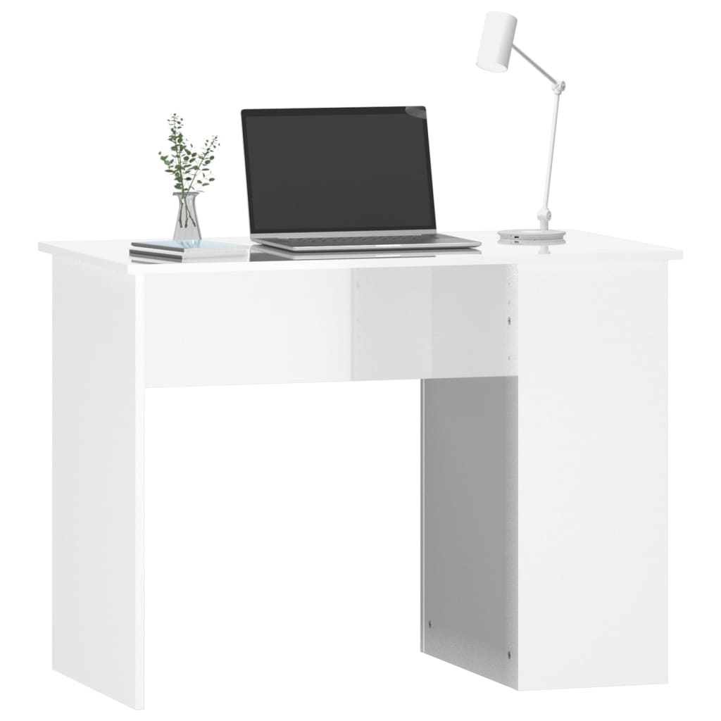 Bureau 100X55X75 Cm Bewerkt Hout Hoogglans Wit