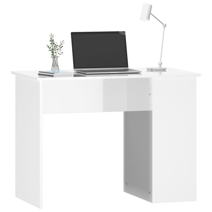 Bureau 100X55X75 Cm Bewerkt Hout Hoogglans Wit