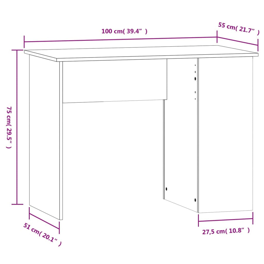 Bureau 100X55X75 Cm Bewerkt Hout Hoogglans Wit